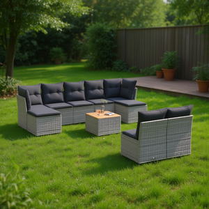 Conjunto de Sofás de Jardín de Ratán Gris, 6 Plazas, Resistente a la Intemperie, Muebles de Exterior de Diseño Contemporáneo - Product Image 2