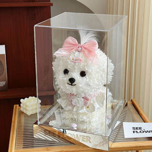 Fait à la main 40cm Chien <span class=keywords><strong>Maltais</strong></span> <span class=keywords><strong>Bichon</strong></span> Chiot Ornement Fleur Éternelle Conception Saint Valentin Cadeau D'anniversaire pour Meilleur Amie Petite Amie - Product Image 1