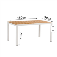 Table à manger rectangulaire moderne pour l'extérieur - Bois de manguier massif avec base en métal - Meubles de jardin pour patio