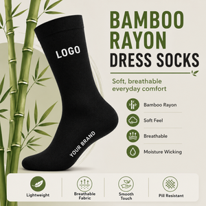 Calcetines de Bambú para Hombre, con Logotipo Personalizado, al por Mayor, para Vestir, Casuales, Transpirables, Antiolor, de Color Sólido, en Caja de Regalo - Product Image 2