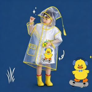 בגדי גשם לילדים מ-PEVA עמיד למים, עם הדפסים מצוירים, כיס תלת מימדי ובד שקוף - Product Image 2