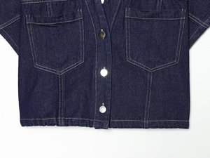 Zevity 2026 Primavera/Estate Nuova <span class=keywords><strong>Camicia</strong></span> in Denim Lavato da Donna con Doppie Tasche Applicate, Maniche Corte e Orlo Elastico - Product Image 6