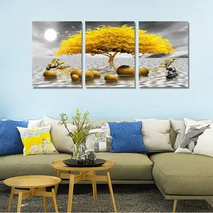 Art Abstract Wall Decor Black And White Canvas Art Yellow Tree Paintings Bathroom Home Decoration