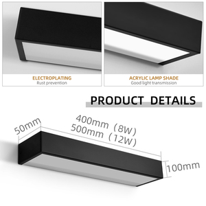 ไฟติดผนัง LED แบบโมเดิร์น สีดำ อลูมิเนียมอัลลอยด์ ควบคุมแบบสัมผัส ปรับความสว่างได้ แสงวอร์มไวท์ 3500K สำหรับห้องน้ำ - Product Image 3