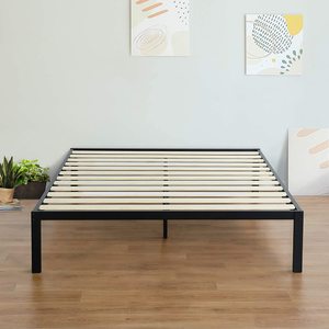 14 Inch Modern Metal Platform Bed Frame / Mattress Foundation / Wood Slat Support / No Box Spring Needed  Queen  Black