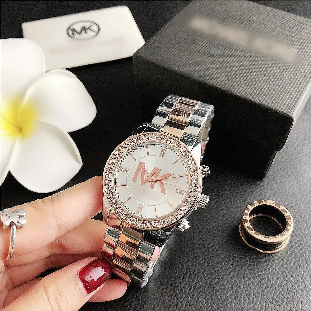 Hot sale fashion Women men M&K watch stainless steel Luxury WristWatch famous brand ladies couples fashion watches gifts