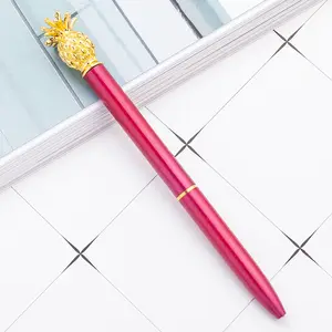 Kawaii Metal ananas şekilli jel kalem 1.0mm tükenmez kalem ofis kırtasiye malzemeleri siyah mürekkep-gül altın