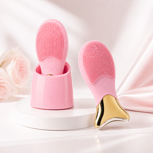 Brosse nettoyante faciale vibrante à lumière thérapeutique en silicone IPX7, brosse nettoyante faciale à massage chaud - Product Image 1