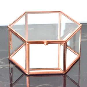 cosmetics containers and packaging copper pink hexagon glass jewel boxe