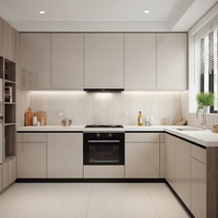 Vermonhouzz Armoire de cuisine complète en forme de L sur mesure, vitrine en verre blanc mat, meuble de rangement intégré pour cuisine domestique