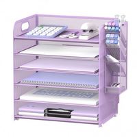 Organisateur de bureau à 5 niveaux avec poignée et porte-stylos amovibles, organiseur de papier/dossiers en maille pour bureau, organiseur de lettres et de documents