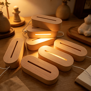Children's Natural Decorative <b>Light</b> Base Eco-friendly Materials LED Wooden Lamp Luminous Acrylic DIY Wooden Base USB Charge - Product Image 3