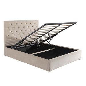 Tête de lit moderne en cuir PU noir, plate-forme à lamelles en bois, élévateur à gaz, cadre de lit avec rangement - Product Image 3