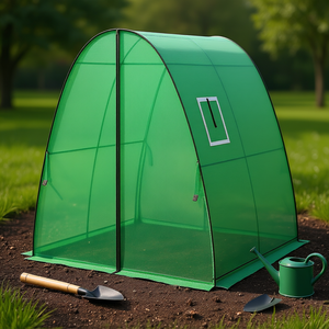 Green Tunnel Hoop House 6x6x6.6 Ft PE Cover Metal Frame Garden Greenhouse Eco Friendly With Screen <b>Windows</b> And 2 Doors - Product Image 2