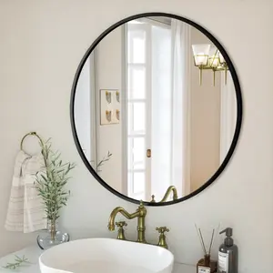 Specchio decorativo per il trucco con struttura rotonda in metallo miroir personalizzato grande retro nero per camera da letto