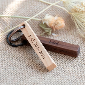 Wholesale Personalised Custom Eco-Friendly Rectangle Wedding Birthday Gift Screen Printed Logo Stainless Steel Wooden Keychains