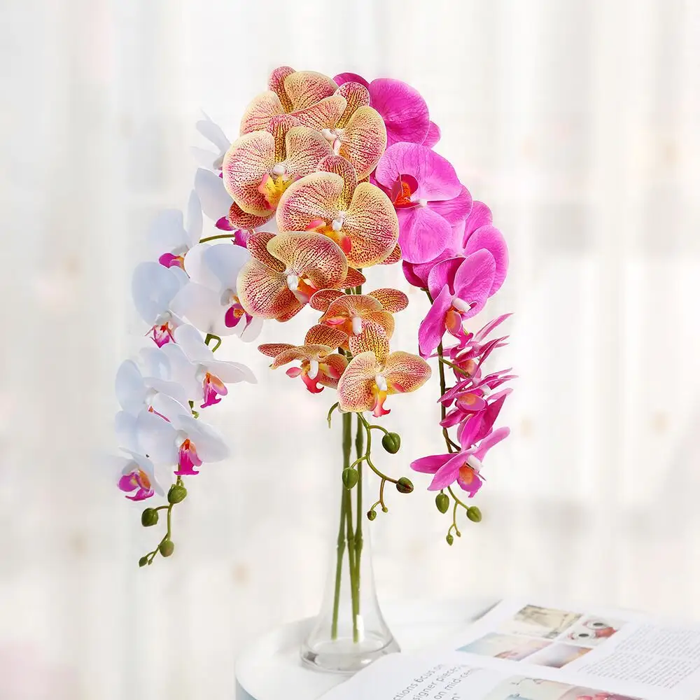 Orchidées artificielles parfumées pour mariage, 50 pièces B0039, rouges, jaunes, blanches et roses, en soie, pour décoration de fête