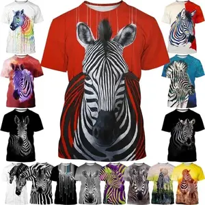 3D baskı Zebra hayvan erkek t-shirtü rahat kişilik eğilim at grafik T shirt kısa kollu Hip-Hop Streetwear Tee üst