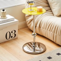 Table basse en acier inoxydable, table d'appoint de canapé mince, table de chevet compacte, style moderne minimaliste, plateau en verre trempé pour salon
