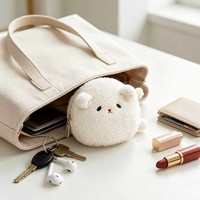 Dompet Koin Gantungan Kunci Karakter Beruang Kartun Desain Kustom Kawaii, Tas Earphone Mini Resleting, Kantong Penyimpanan Bulu Halus