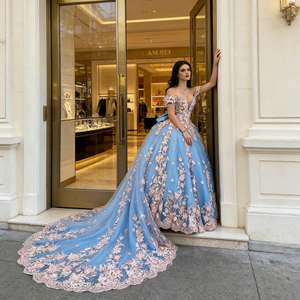 Nuevo Producto 2026 Vestido de Quinceañera Personalizado Azul con Hombros Descubiertos, Elegante Vestido de Noche para Banquete, Actuación Individual y Eventos Sociales - Product Image 5