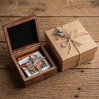 Boîte à souvenirs en bois de noyer Landy, écologique, gravée, avec couvercle magnétique, petite boîte de rangement pour souvenirs, photos, bijoux, cadeaux, logo personnalisé