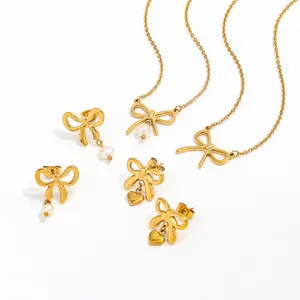 Fenny 18K PVD Plated Waterproof Fashion Sweety Cute Butterfly Heart Pearl Pendant Necklace Stainless Steel Jewelry For Women
