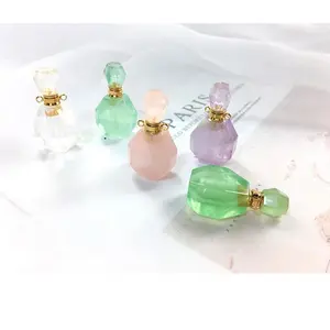 Natuurlijke Hoge Kwaliteit Labradoriet Parfum Fles Hanger Facet Textuur Crystal Stone Voor Vrouwen Meisjes Diffuser Kettingen Maken