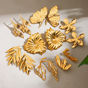 <b>Stud</b> <b>Earrings</b> Plant Shape 18K Gold Stainless Steel Post Leaf Petals Fashion Jewelry Gift - Product Image 4
