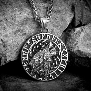 Collier pendentif tête de loup style nordique en acier inoxydable 60 cm, bijou unisexe, cadeau - Product Image 3