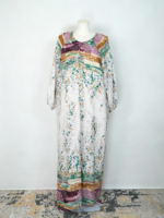 Robe longue ample à imprimé bordure saisissant 2026, prête à l'expédition, coupe large, manches longues, tissu léger, style Abaya modeste