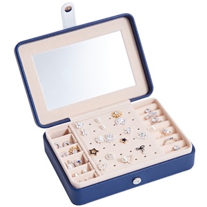 Custom Logo PU Leather Jewelry Box Modern Style <b>Rectangle</b> Jewelry Organizer with <b>Mirror</b> - Product Image 4