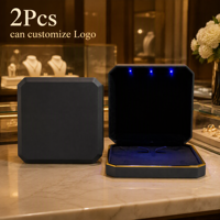 Boîte à bijoux personnalisée avec éclairage LED, étui en cuir noir mat pour présentation de luxe, 2 pièces, possibilité de personnaliser le logo