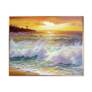 Stampa colorata fatta a mano mare paesaggio dipinto a olio tela alba paesaggio marino con onde tempestose immagine di arte della parete - Product Image 1