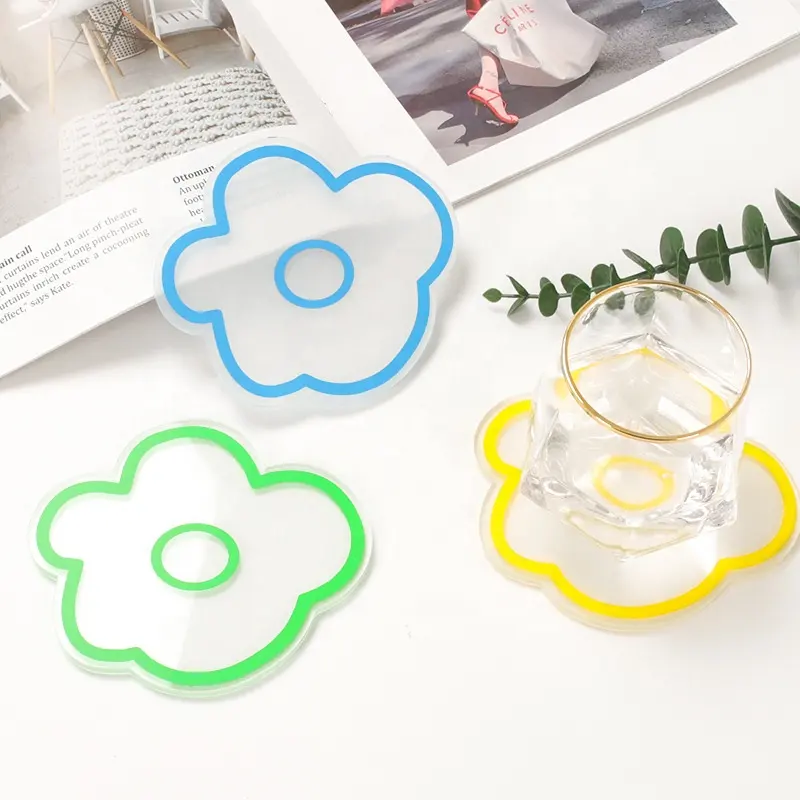 Xinkeda renkli çiçek Coaster sevimli hayvan meyve çiçek fincan Mat ev mutfak aracı şeffaf akrilik Coaster