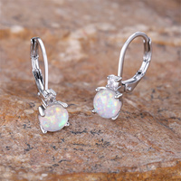 Luxe cristal petite pierre ronde boucle d'oreille blanc opale de feu boucles d'oreilles pour les femmes classique couleur argent mariage fiançailles bijoux