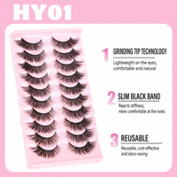 10 paires de faux cils en bande complète, effet œil de renard, courbure D, allongement de l'angle extérieur, cils œil de chat, volumineux, doux et moelleux