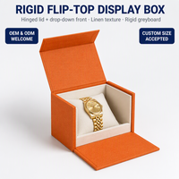 Boîte à montre et bijoux en bois de luxe, écologique, imperméable, en cuir texturé orange, avec coussin intérieur, personnalisable avec logo, idéale comme cadeau.