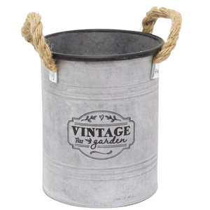 Poignée de corde Pots de jardinière en zinc galvanisé maison jardin Vintage rustique décoratif Pots de fleurs en métal et jardinière - Product Image 1