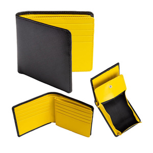 Japanese Style Top Grain Cowhide <b>Wallet</b> <b>Men</b> Yellow Black <b>RFID</b> Blocking Large Capacity Coin Purse Short Genuine Leather Card - Product Image 1