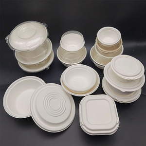 Bowl With Clear Plastic Lid Bowls Bagasse Bowl With Lid Bagasse Sugarcane Circle Round Pulp Salad Bowl With Clear Plastic Lid