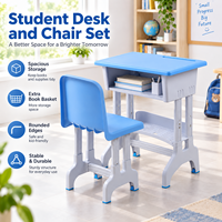 Ensemble bureau et chaise pour étudiant à hauteur fixe, mobilier scolaire, table d'étude avec panier à livres en métal et étagère de rangement pour salle de classe