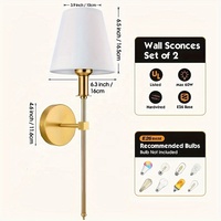 Lampu Dinding LED Besi Minimalis Seeky dengan Batang Panjang, Dapat Diredupkan, Kap Lampu Kain Meruncing untuk Kamar Tidur, Samping Tempat Tidur, Kamar Mandi, Meja Rias