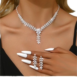 Platinum Plated Bohemia Style Alloy Jewelry Set with Zircon Stones for Engagement Wedding & Anniversary - Product Image 1