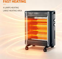 Chauffage électrique au quartz 2400W, 4 lampes chauffantes, radiateur d'ambiance portable avec roulettes, thermostat réglable