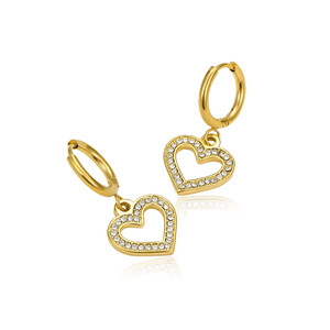 Boucles d'oreilles pendantes en zircon sur mesure, plaquées or 18 carats, en acier inoxydable 316L, motif cœur, pour femme, idéales pour un anniversaire ou la mode. - Product Image 5