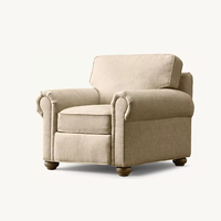 Ensemble fauteuil et ottoman en lin crème, style moderne et traditionnel, avec accoudoirs roulés, confortable et rembourré, pour hôtel et villa