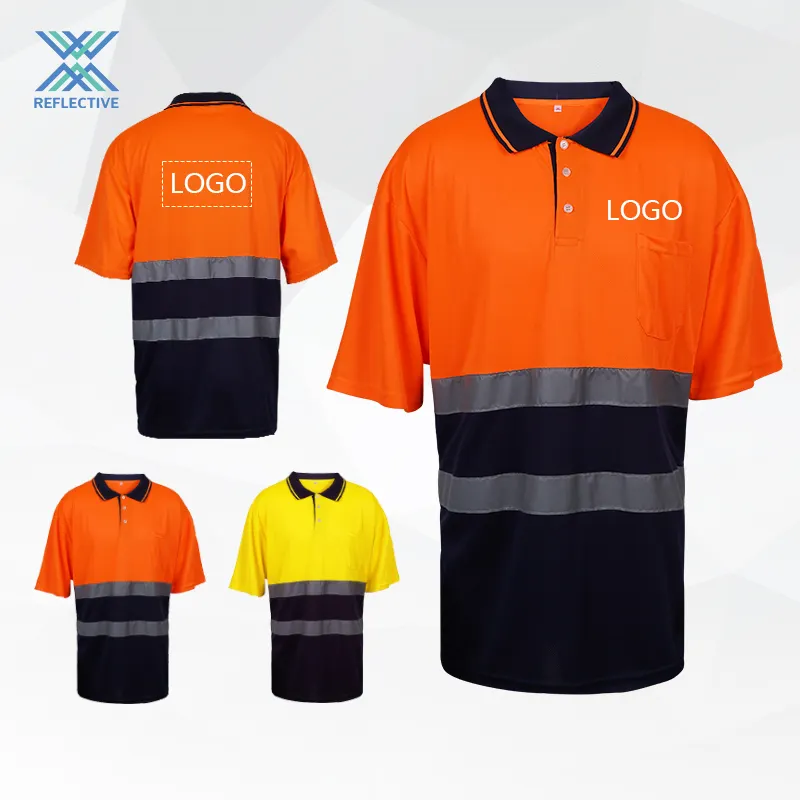 LX Wholesale Safety Shirt Polo Hi Visibility Reflective Short Sleeve Mesh breathable Traffic With Reflective Tape