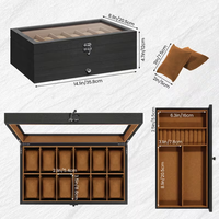 Boîte de rangement pour montres en bois avec couvercle en verre double couche, 12 emplacements pour montres et accessoires, organiseur de tiroir pour montres, boîte à montres en bois de luxe