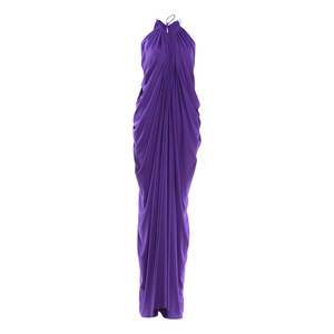 Abito lungo da donna con scollo all'americana, drappeggiato, senza maniche, arricciato, per eventi formali e serate - Sehe Fashion - Product Image 4